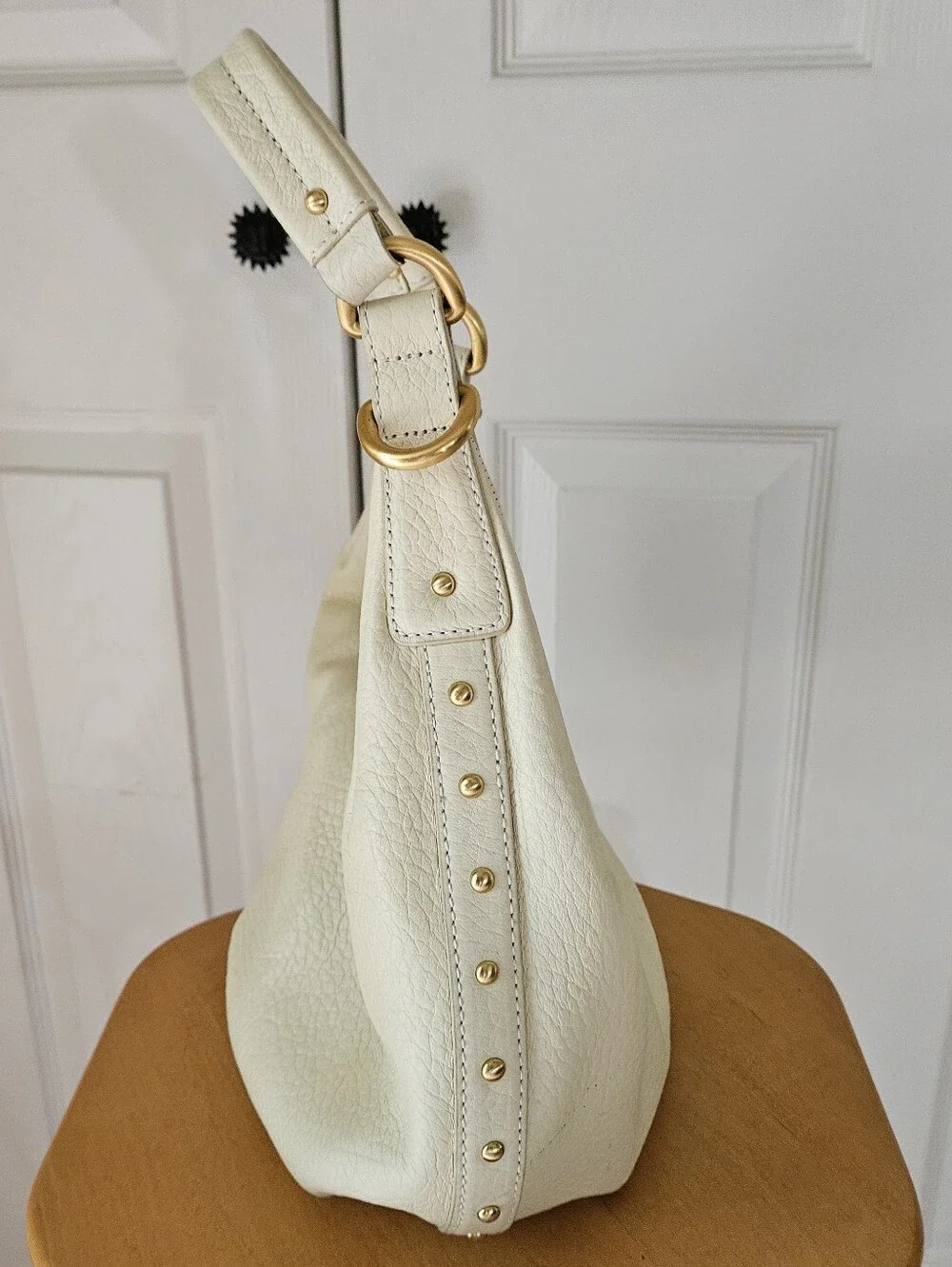 MAXX NEW YORK Cream Pebbled Leather with Gold Hardware Hobo Shoulder Bag